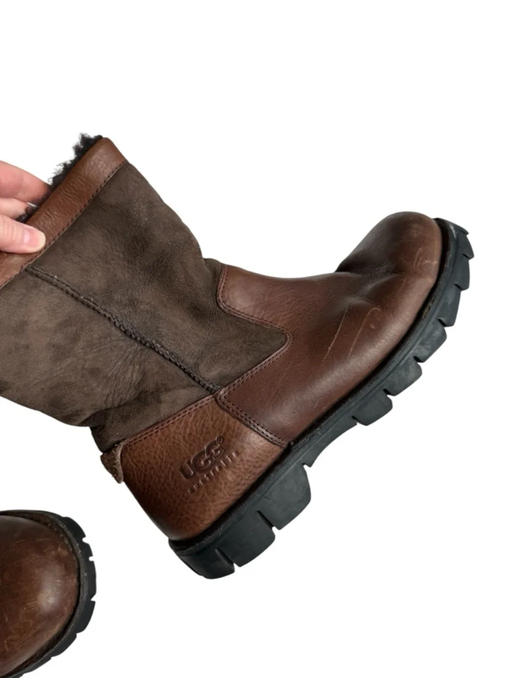 UGG Men's Brown Leather & Suede Insulated Short Boots - Picture 5 of 13